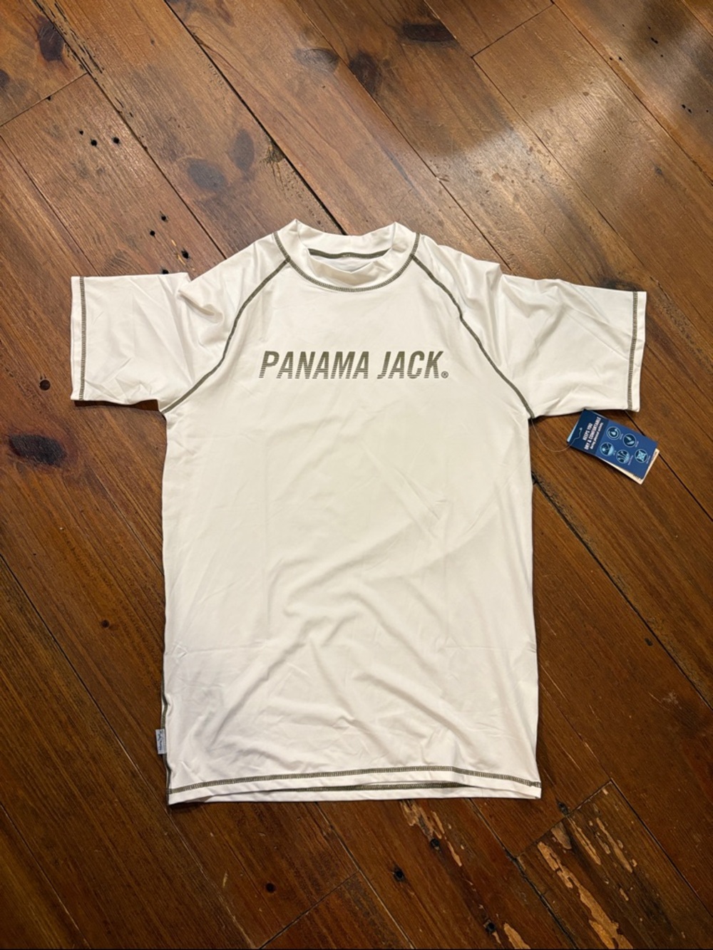 Panama Jack White Rash Guard with Gray Trim and Logo